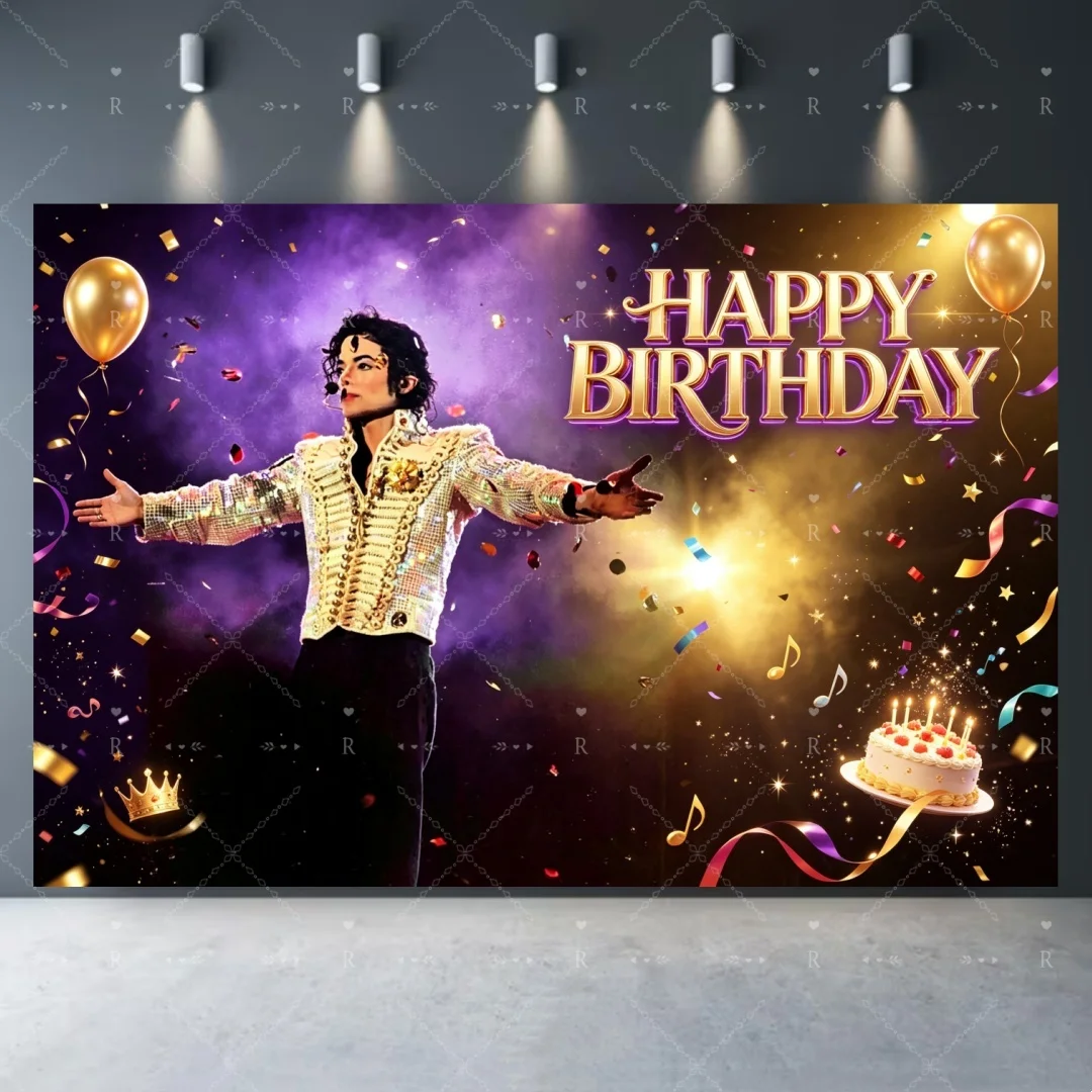 Michael Jackson Geburtstagsparty-Dekorationszubehör, schwarze und goldene Tassen, Teller, Servietten, Ballonbanner, Fans, Partydeko, Fotorequisite, Poster – Detail 7