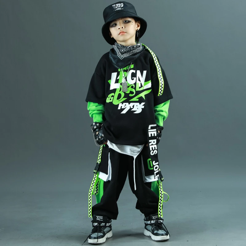 Boys Autumn Hip Hop Suit Black Sweatshirt + Pants 2piece Sets Teenagers Children Loose Sportswear Clothes Outfits 6 8 10 12 14 Y