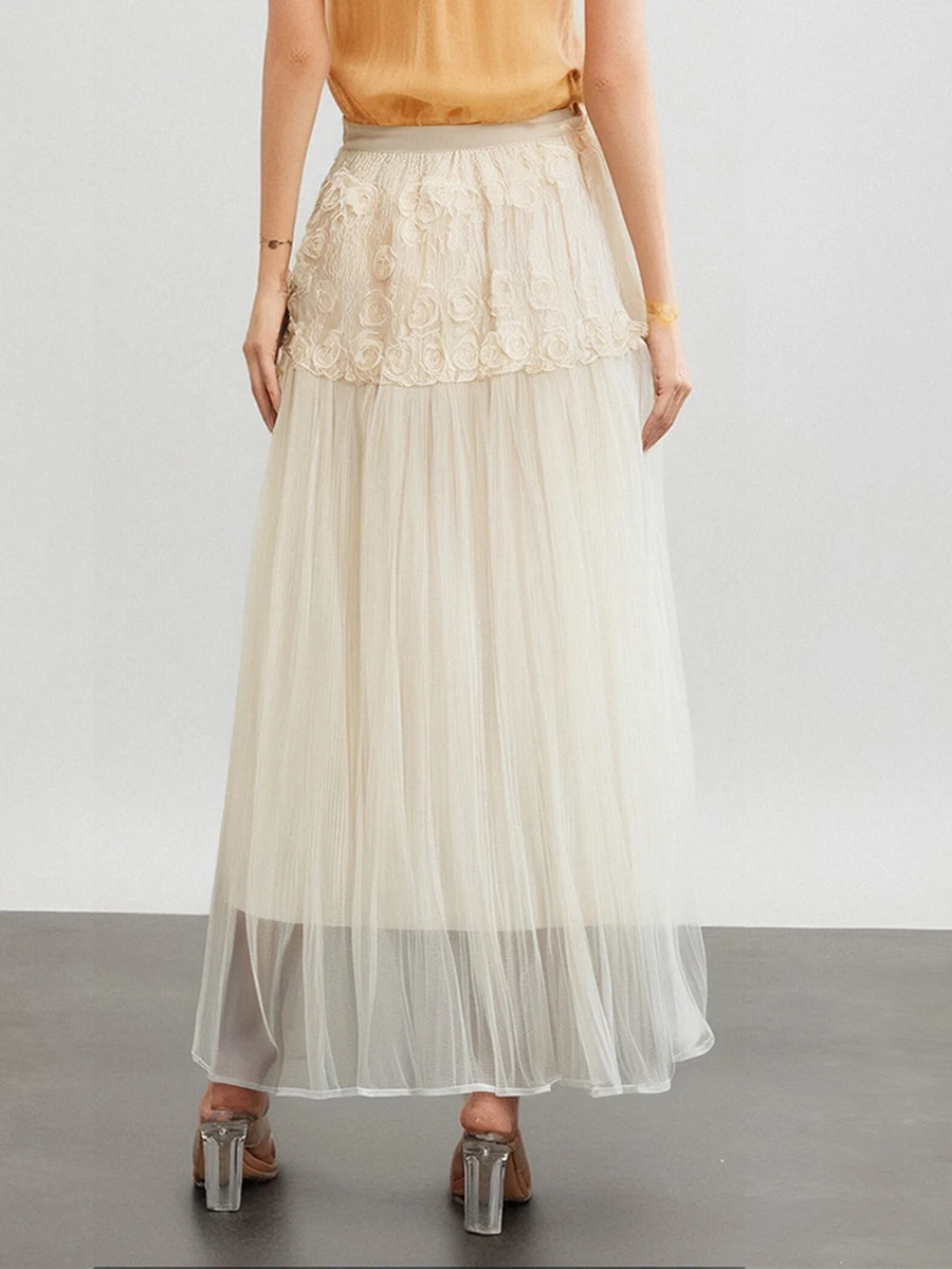 

Women's 3D Floral Tulle Skirt High Waist A-Line Long Flowy Skirt for Summer, Spring