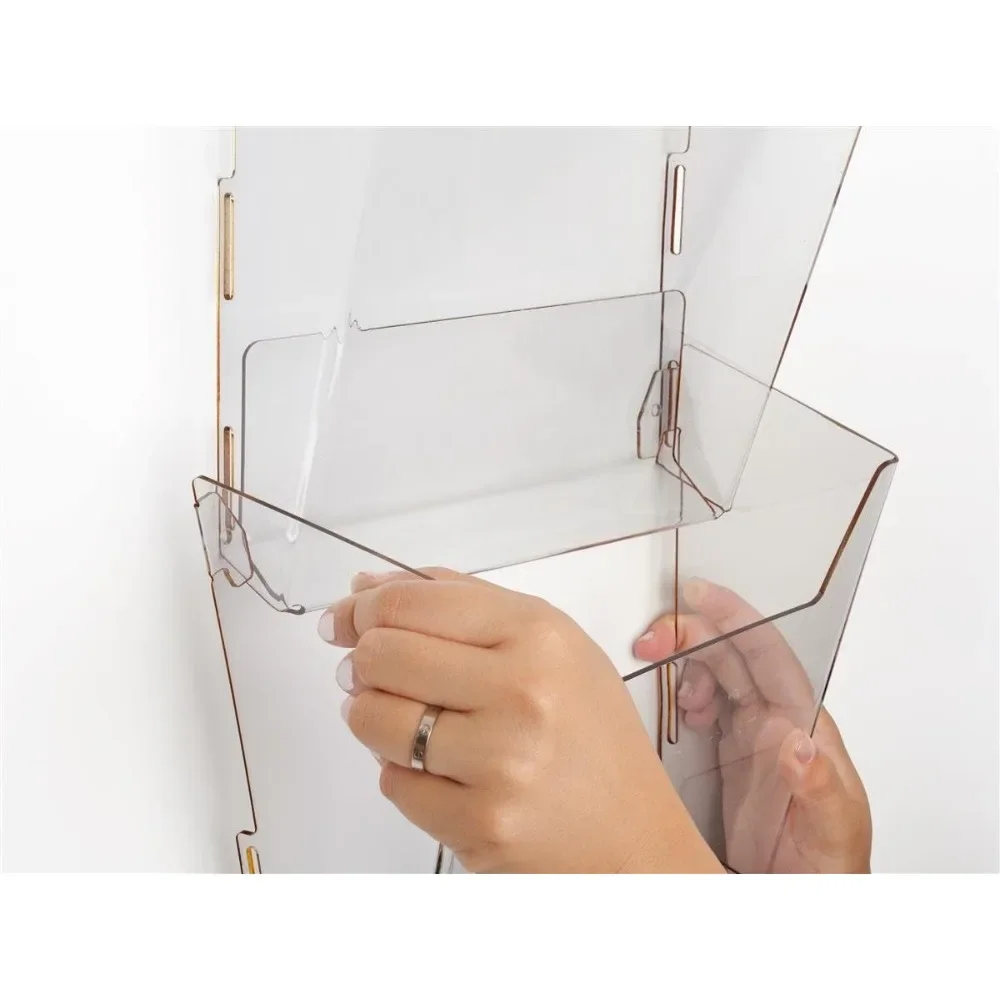 Wall Mounted Magazine Rack with Tiered Design, Thirty-Two Half View Pockets or 8.5 x 11 Inch Catalogs, Clear Plastic
