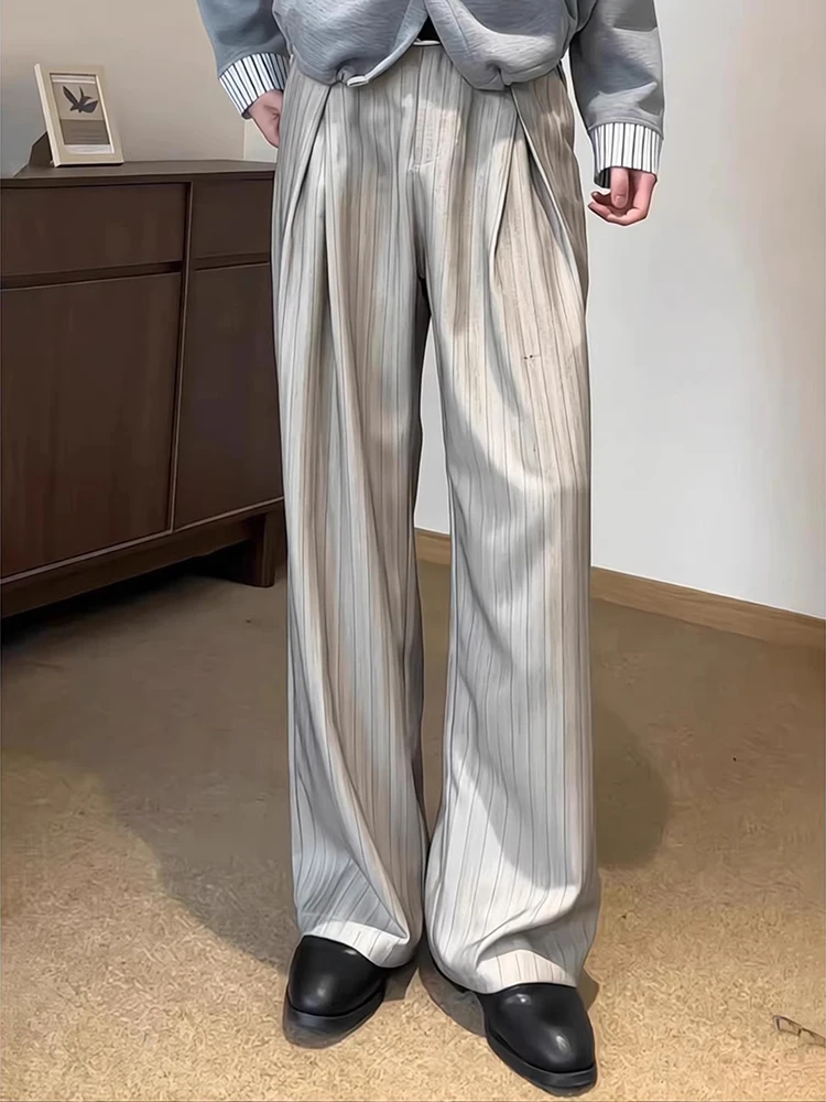 

Мужские брюки с высокой талией, свободного прямого кроя, весенние повседневные брюки, плиссированные, комфортные, струящиеся, модные, свободного кроя, длинные