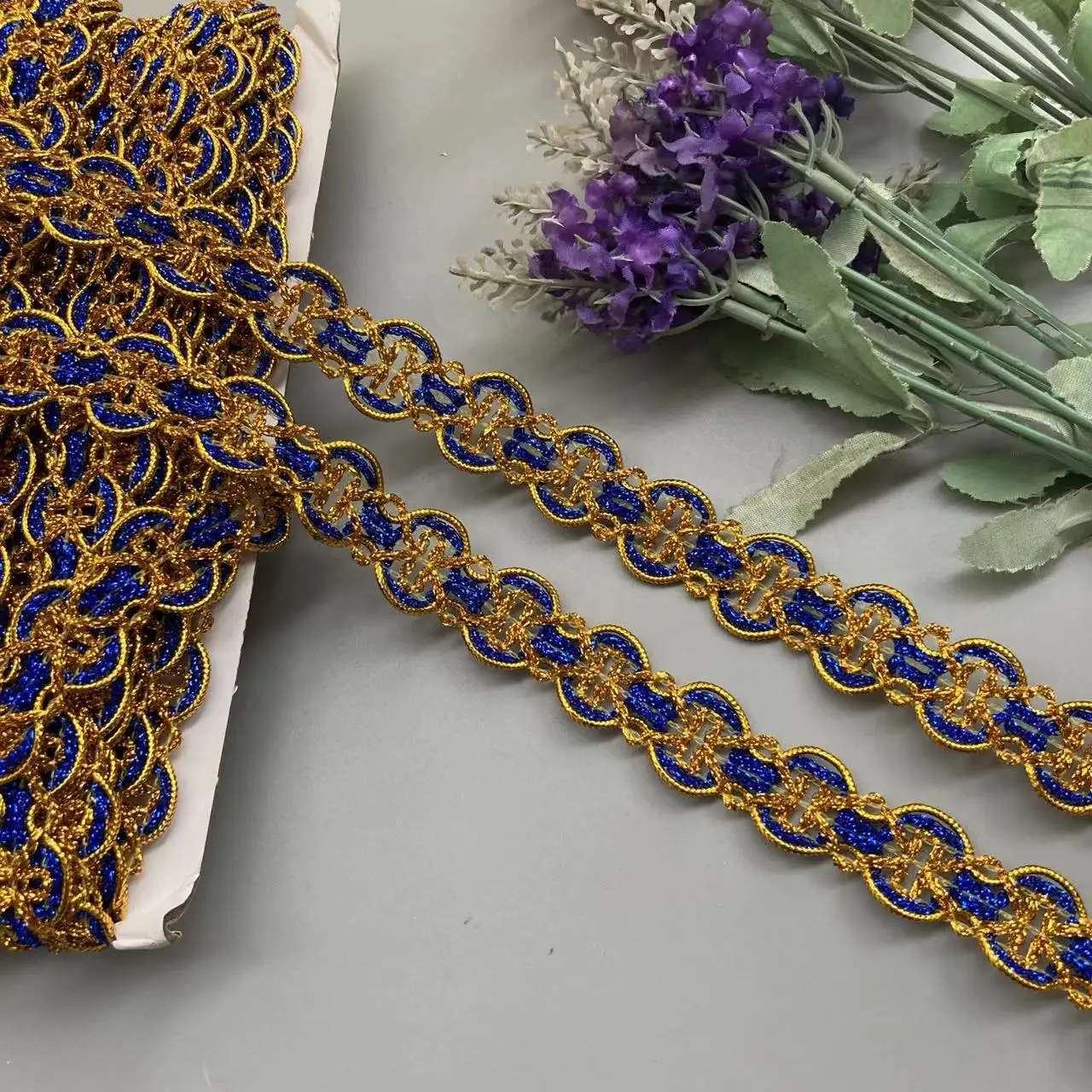 2 Meters  Blue Sequin Gold Lace Trims Big Wide Sewing Hat Curtain Dress Accessory Diy Handmake Craft Wedding Fabric Decoration