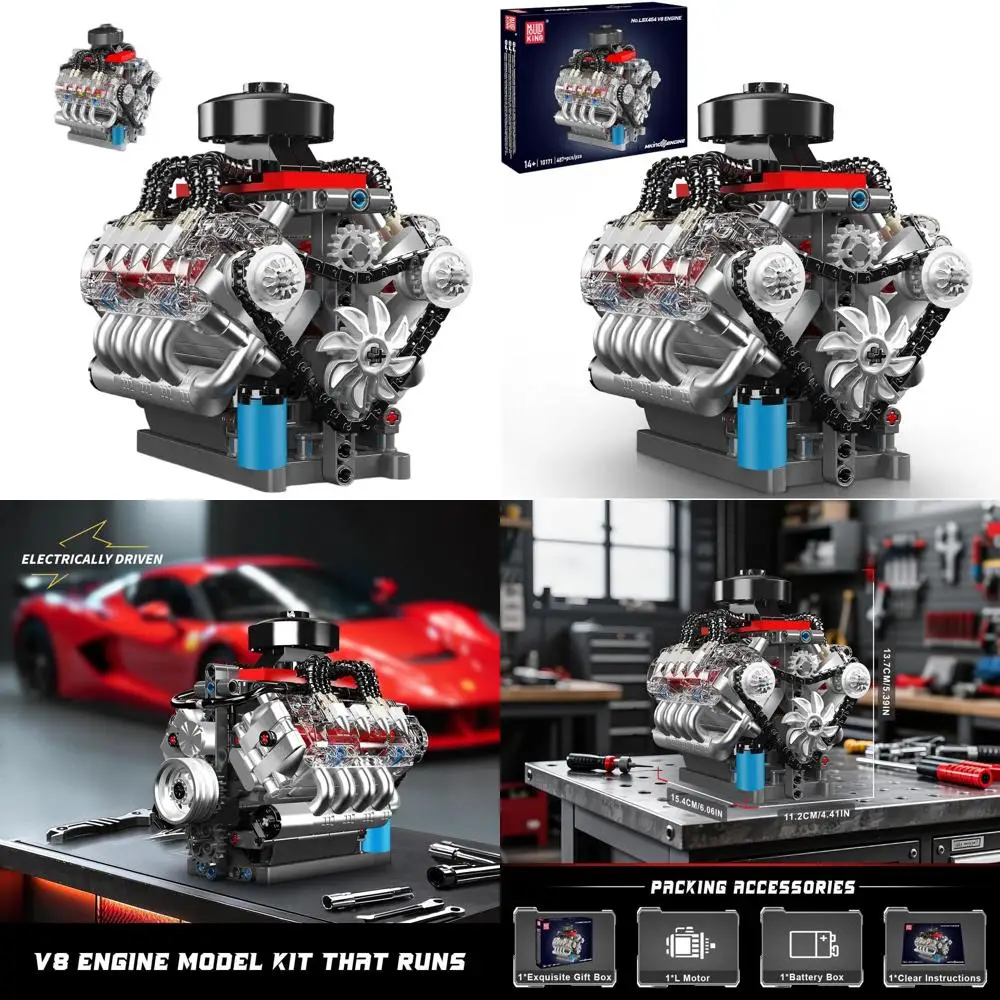 مجموعة محرك V8 المصغرة DIY - قم ببناء وعرض محرك نموذج سيارة العمل الخاص بك، لعبة STEM للبالغين