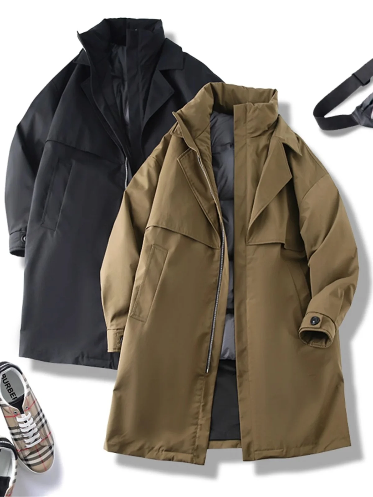 

High Loin 90 Du down Men's Warm Mid-Length Jaet Autumn Winter Not Puffy Faionable Ci Sle Casual Zipper Closure