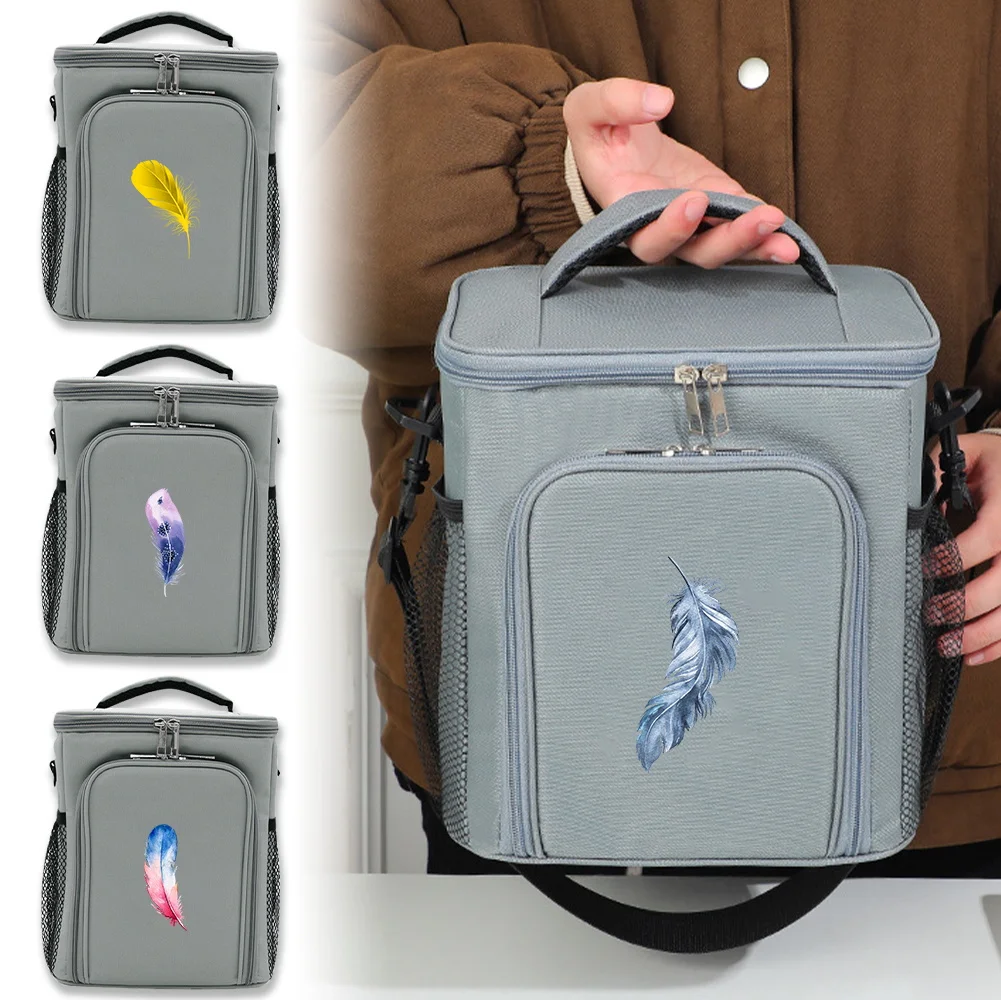 Ice Pack Portable Drink Carrier Cooler Bag Feather Printing Series Large Capacity Food Keep Fresh Ice Bag Outdoor Activities