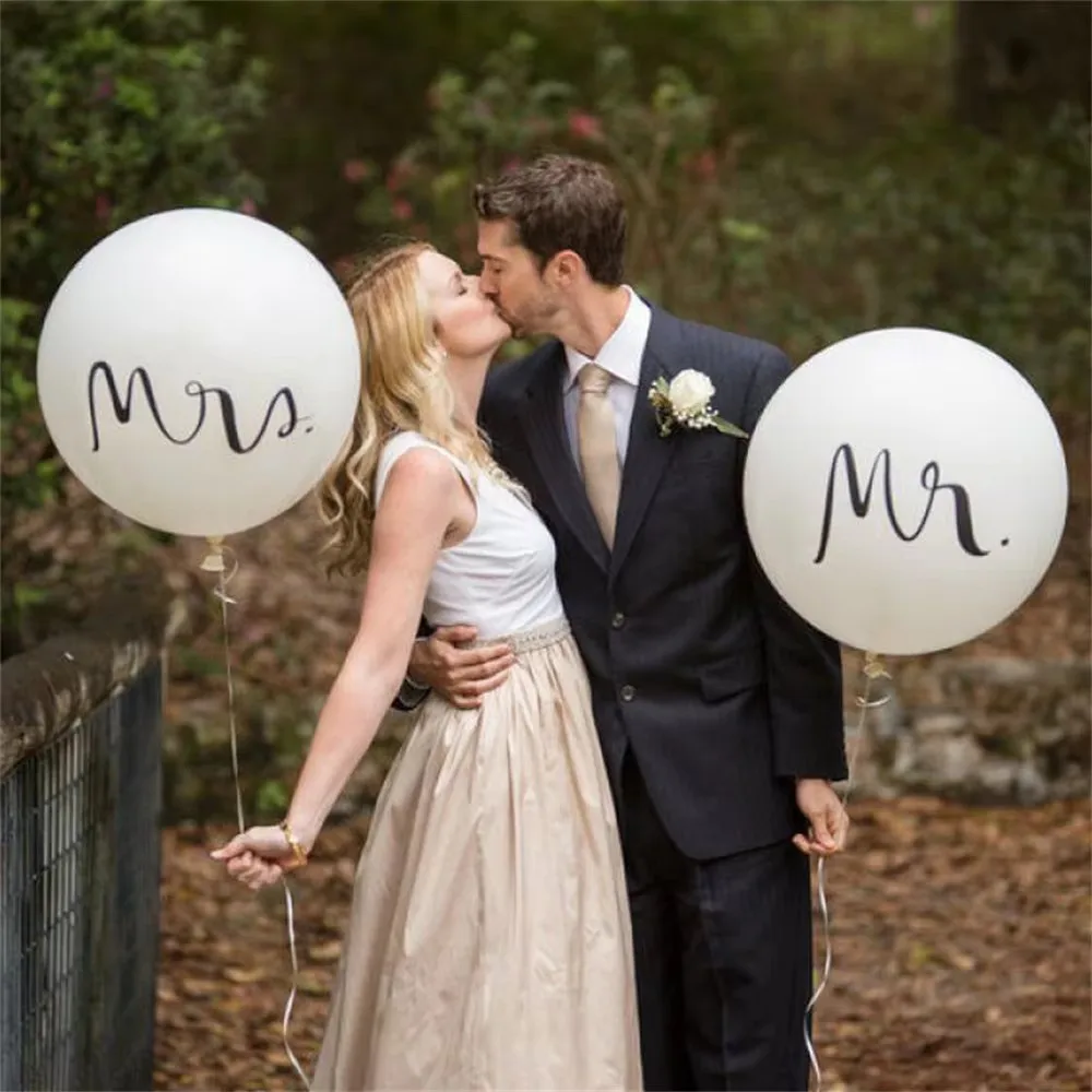 Big 36inch Round Mr & Mrs White Printed Latex Balloon Bride Wedding Party Decoration Valentine's Day Birthday Air Globos Supplie