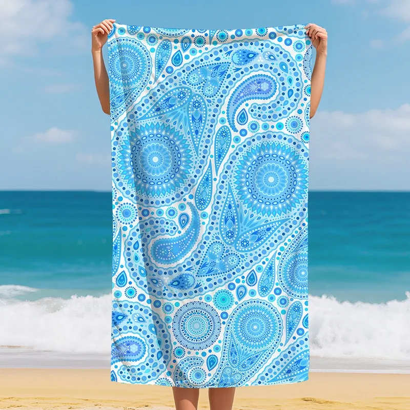 Watercolor Blue Forget-Me-Not Floral Beach Towel Soft Absorbent Quick Dry Swim Towel Large Beach Blanket for Summer Vacation