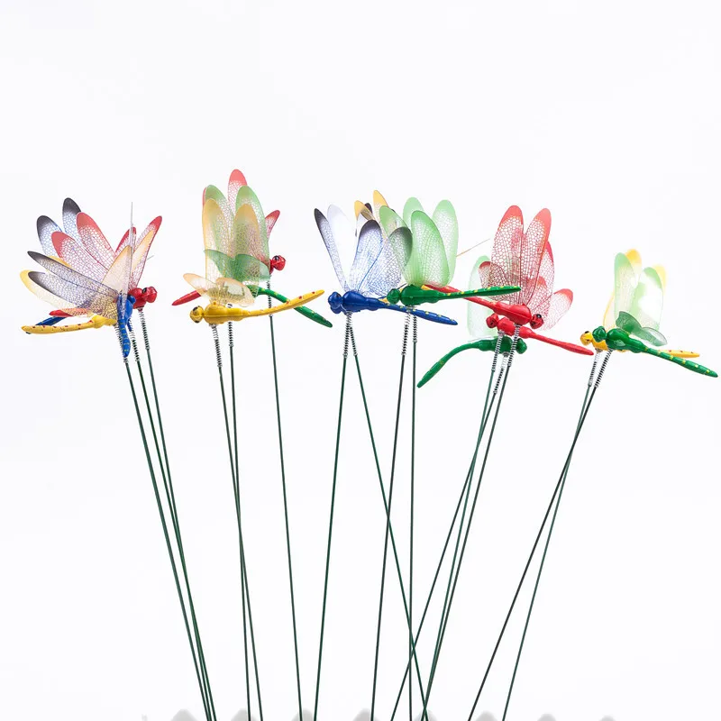 10Pcs Dragonflies Insert Rod Gardening Decoration Simulation Dragonfly Home Decoration Background Gardening Decoration