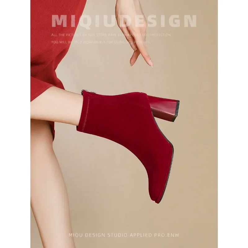 Big Red Boots Woman Shoes Wedding Bride Elegant Boot and Ankle Boots for Women Chunky Fashion Luxury Fashion High Heels on Offer