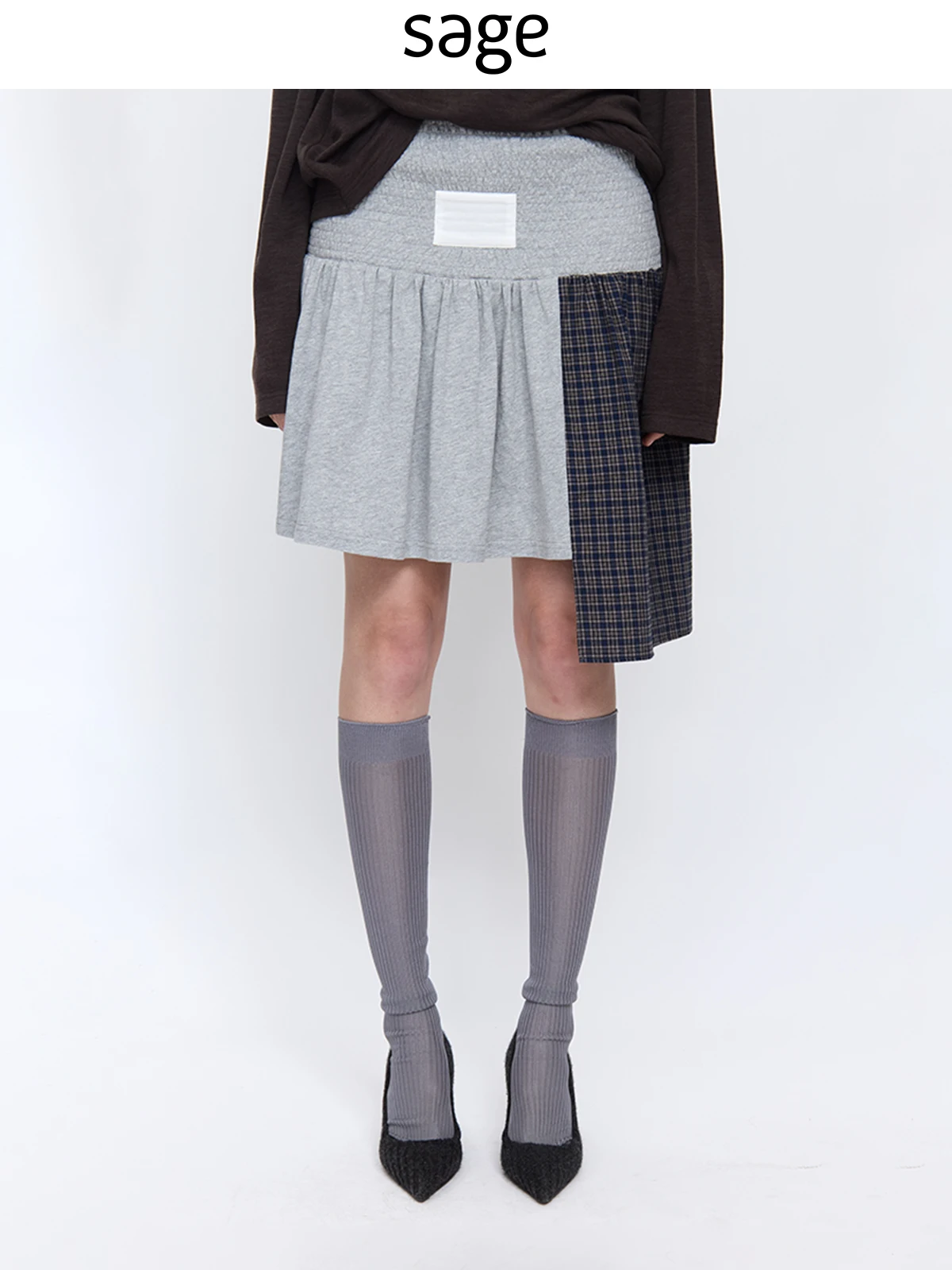 

Юбка Sagestudio ey в синюю клетку с элементами пэчворка, простая, элегантная, А-силуэта, из смесового хлопка и льна, с эластичной талией