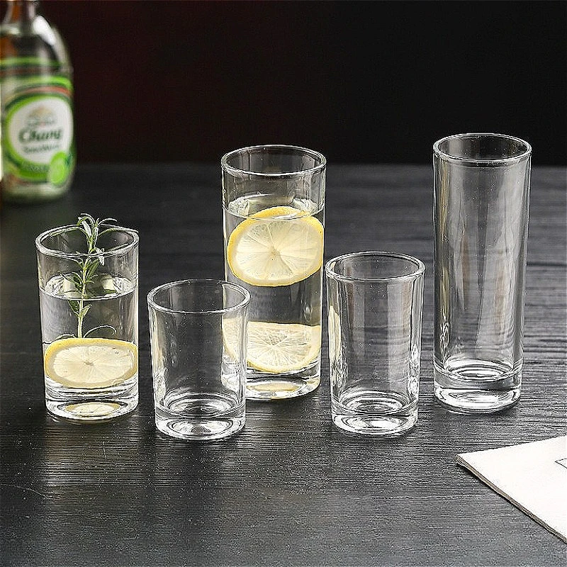 Vasos de vidrio de múltiples capacidades, vasos para bebidas y jugo, vaso de cóctel transparente de estilo Simple, botella de agua resistente al calor, copa de vino