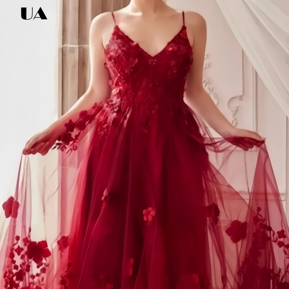 

ULBYANRY Customized Mesh V-neck Spaghetti Strap Sweet 15 Dress Sparkly 3D Flower Quinceanera Dress Elegant V-neck Birthday Dress