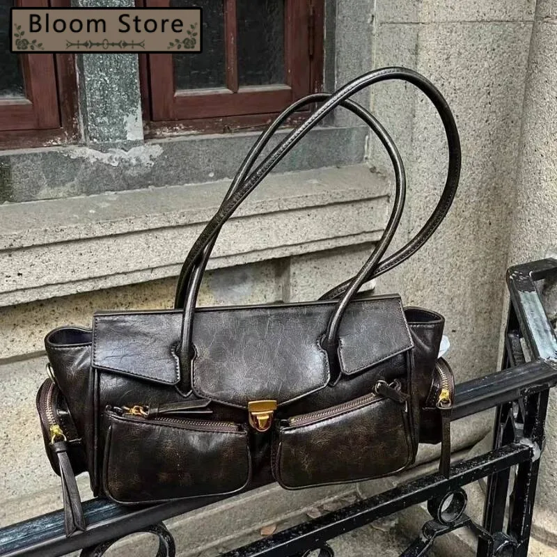 

Japanese Casual Simple Women's Handbags All Match Y2k Aesthetic Vintage Shoulder Bags Trendy Punk Fashion Underarm Bag