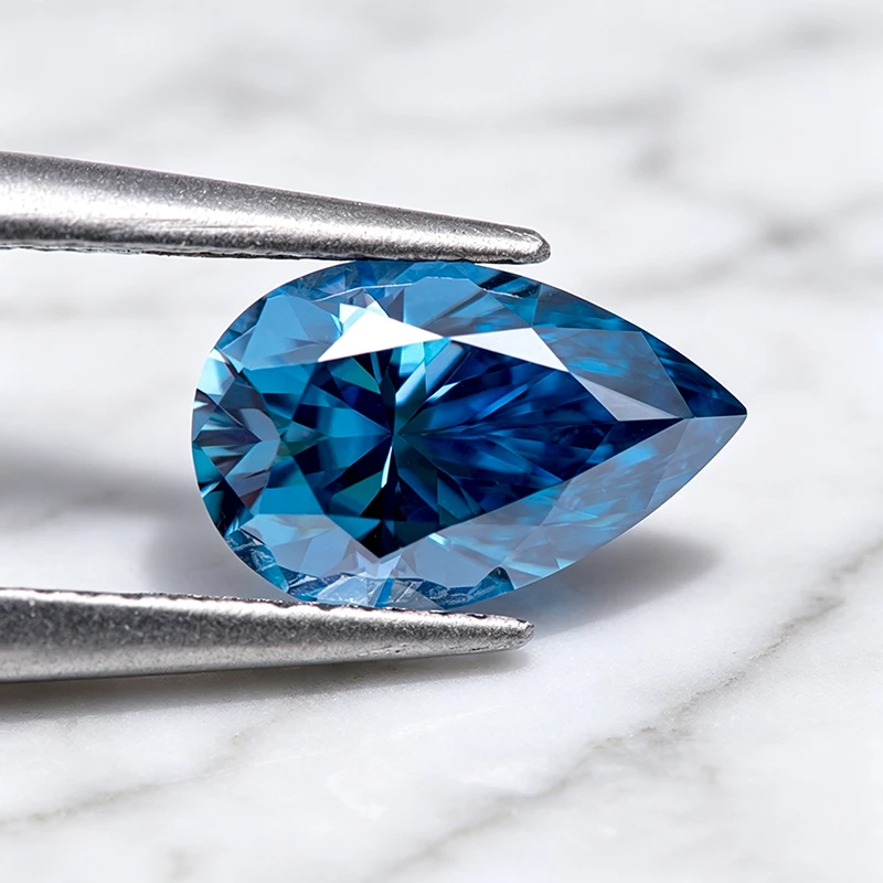Moissanit-Stein in Birnenform, Saphirblau, Edelstein für Schmuckherstellung, Besteht Diamanttester mit Zertifikat – Detail 5