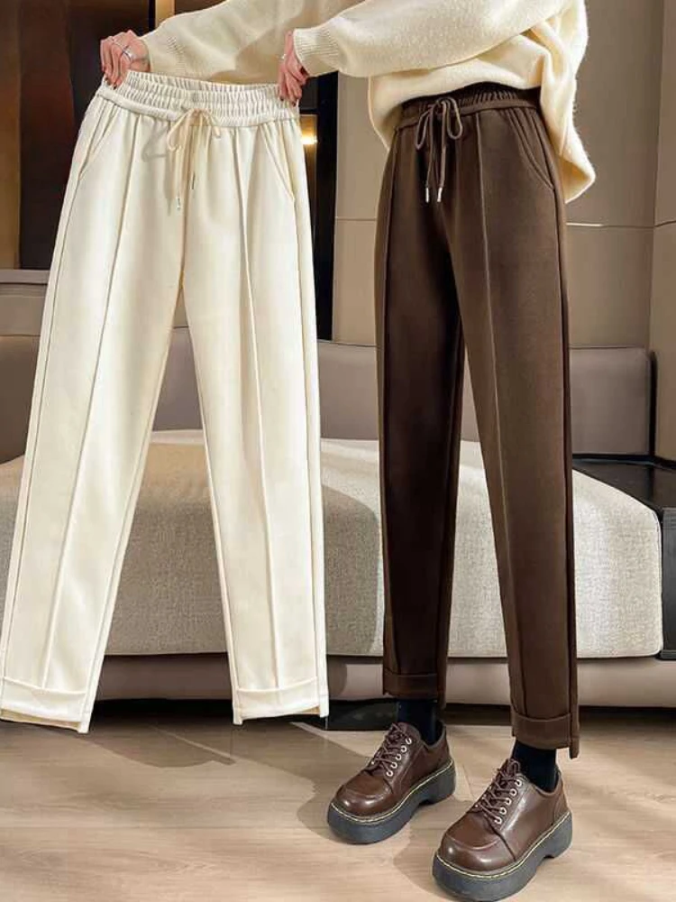 

Woolen Pants New Women's Slim High Waist Casual Suit Spring Autumn Elegant Style Women Straight Tube Pants Solid Advanced Sense