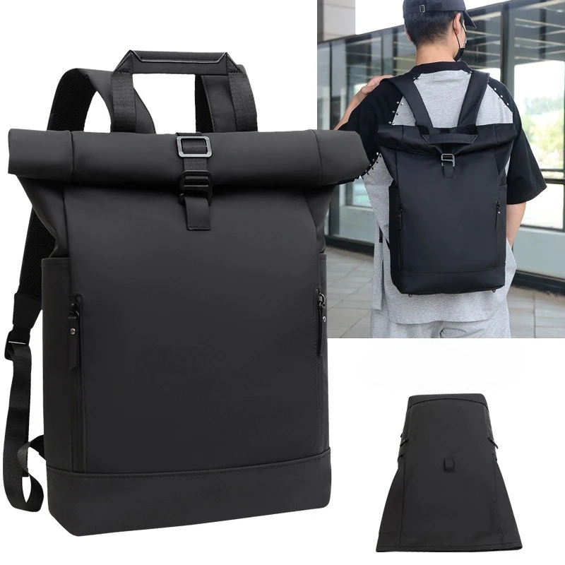 

European and American fashion backpack men's roll top waterproof business computer bag commuting backpack to work.
