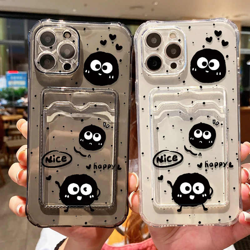 

Korean Cute 3D Cartoon Black Briquettes Wallet Phone Case For iPhone 16 15 14 13 11 12 17 Pro Max 7 8 Plus SE Card Holder Cover
