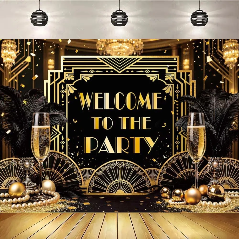 Great Gatsby Welcome to The Party Photography Backdrop Roaring 20s Poster Great Gatsby Party Decor 1920s Photo Booth Banner