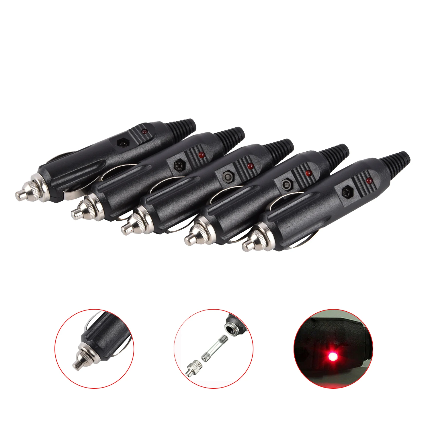 High Quality 5Pcs 12V High Power Male Car Cigarette Lighter Socket Plug Connector With LED Wholesale Quick delivery