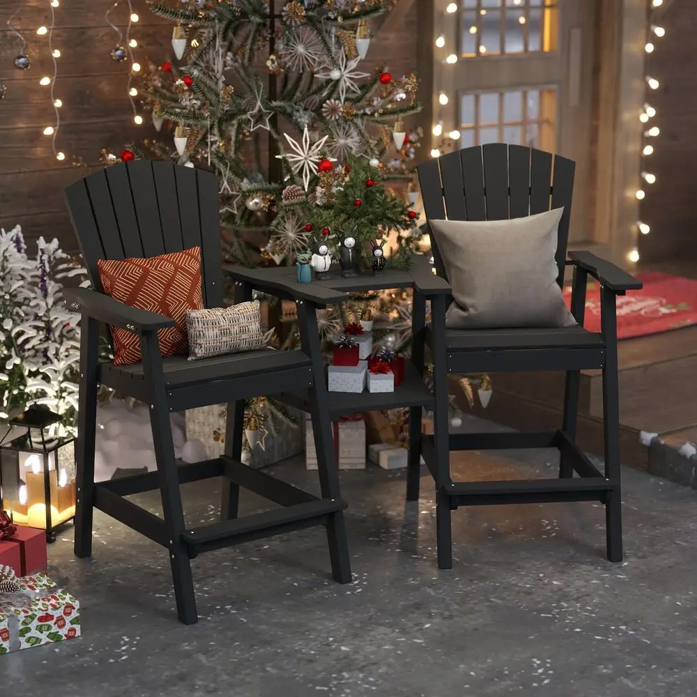 

Adirondack Chairs Set of 2, Bar Height HDPE Deck Chairs with Connecting Trays amp Umbrella Hole, Weatherproof Patio Bar Stools