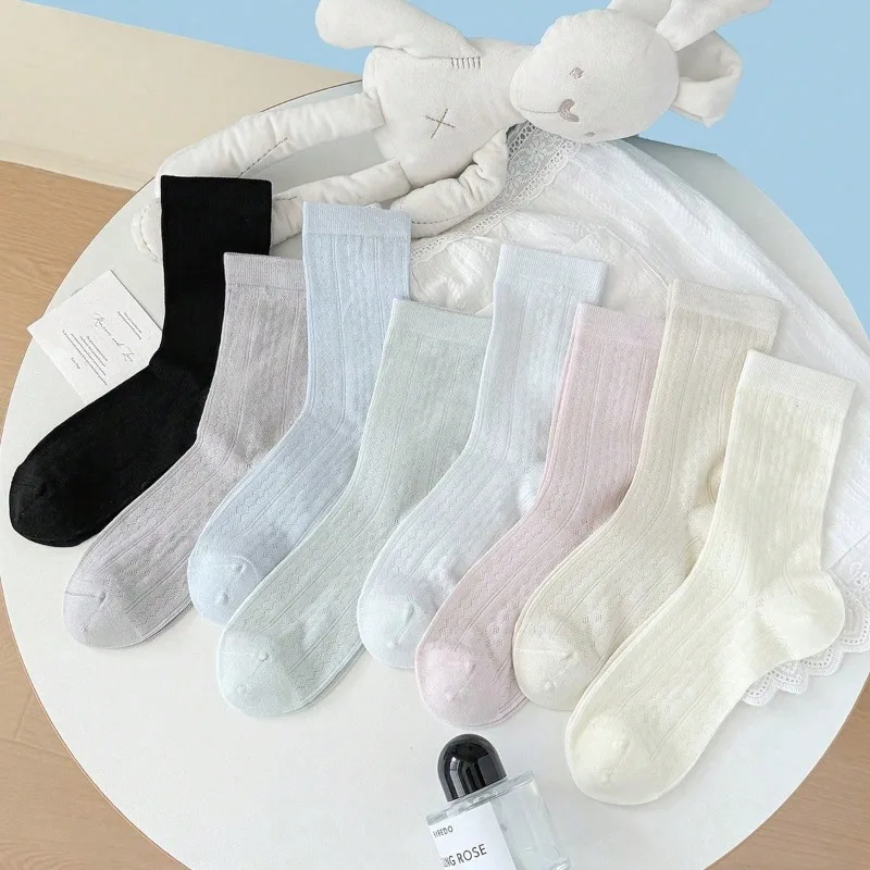 Damensocken, modisch, neu, Frühling, Sommer, dünn, einfarbig, Netzstoff, Bonbonfarben, Crew-Socken für Damen, weich, lässig, schlicht, Sommersocken