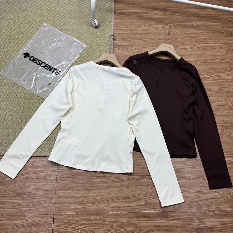 Patchwork waisted bottoming shirt tops round neck long sleeve tops 2026 autumn fashion women's new style DESCENTE