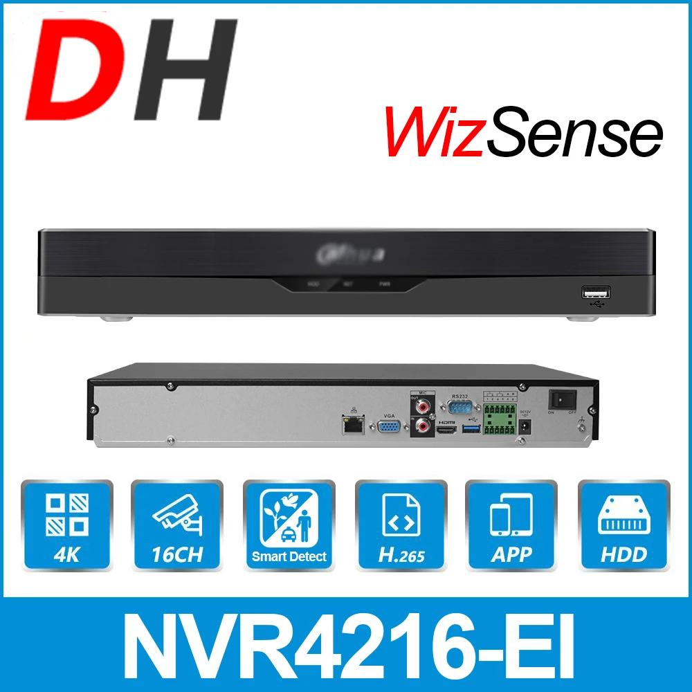 Dahua 16CH NVR 1U 2HDD WizSense Network Video Recorder NVR4216-EI H.265+ Face Detection Recognition Support Third-party Cameras