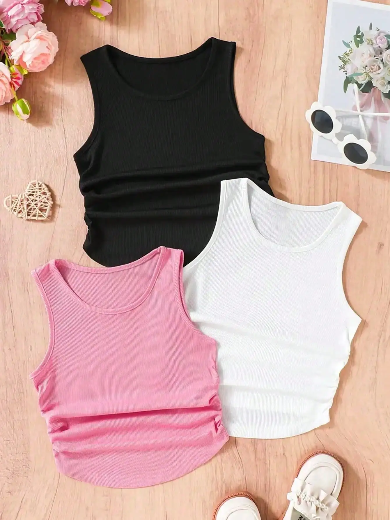 

[Summer Sleeveless Tank Top] 3-Piece Summer Sleeveless Round Neck Waist Strap Set, Popular Style
