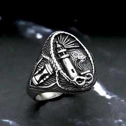 Fashion Vintage Viking Lighthouse Ring for Men Punk Unique Stainless Steel Seafaring Sailor Amulet Rings Jewelry Dropshipping