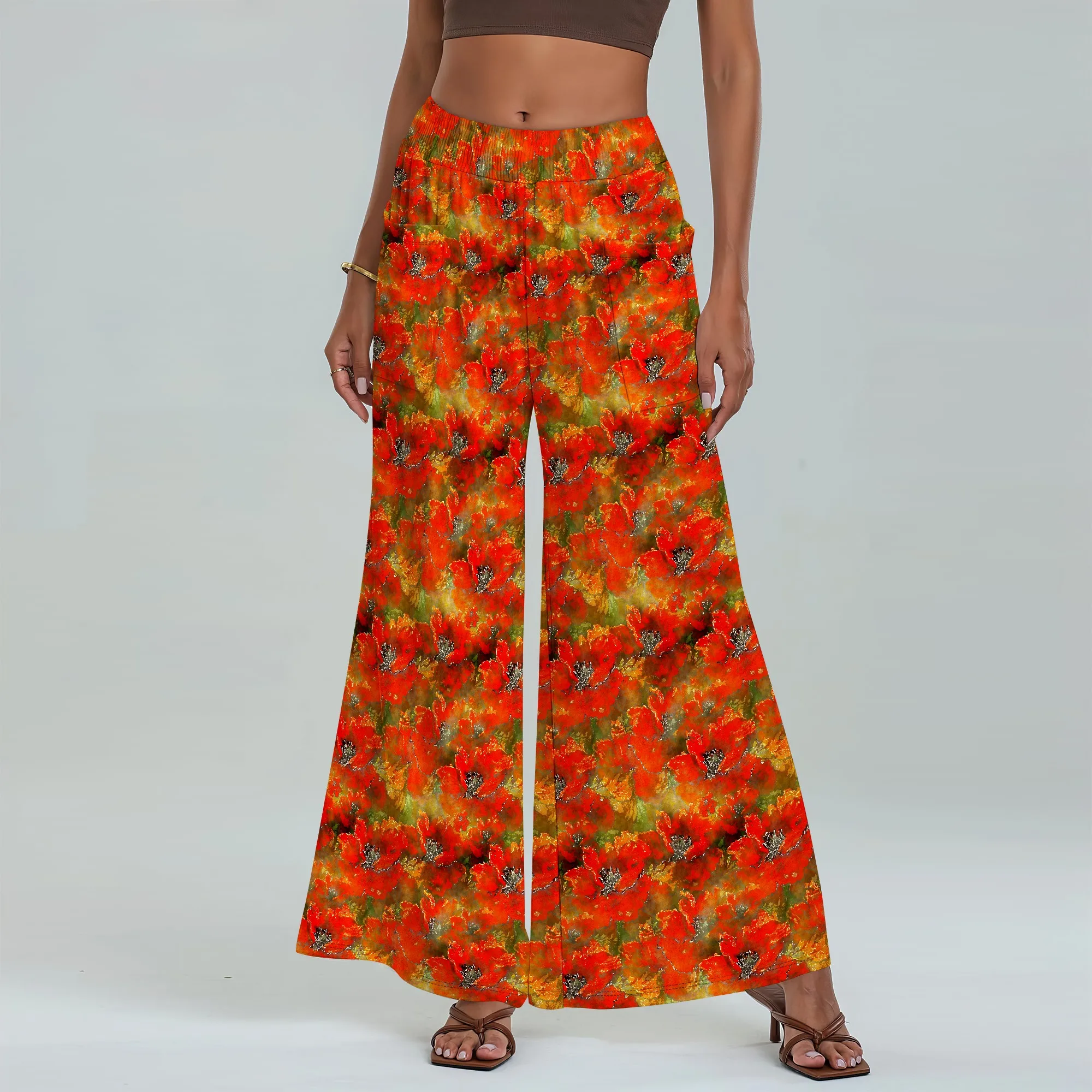 

Women's Wide Leg Pants with Pockets All Seasons Casual Comfort Floral Pattern for Outdoor Picnic Garden Party