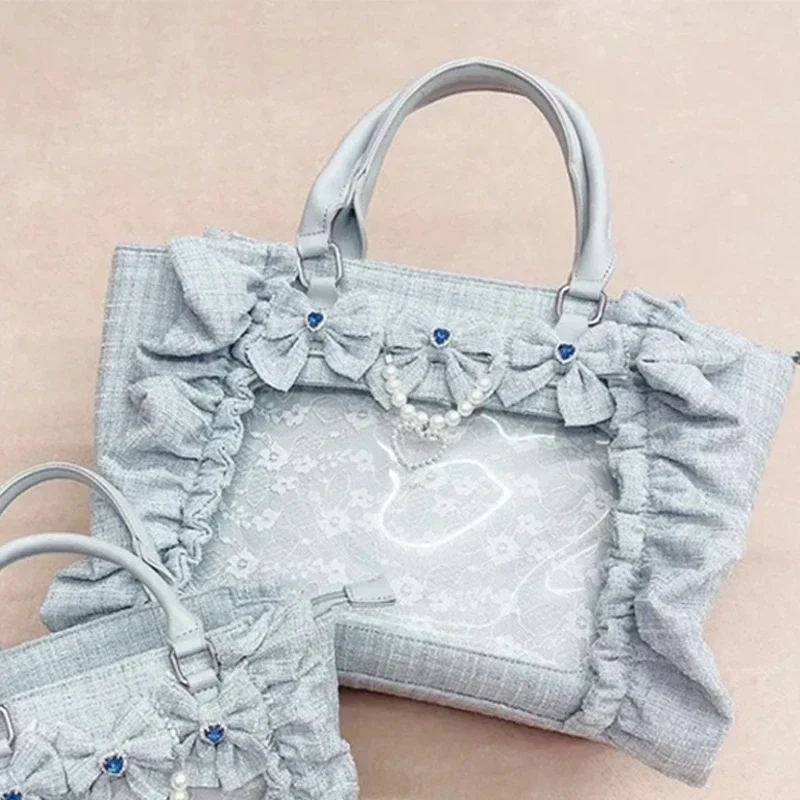 Y2K japanische Ita-Tasche, transparente Tragetasche mit Rüschenbesatz, süße Harajuku-Handtasche zur Präsentation von Abzeichen, Pendler-Umhängetasche mit großem Fassungsvermögen – Detail 16