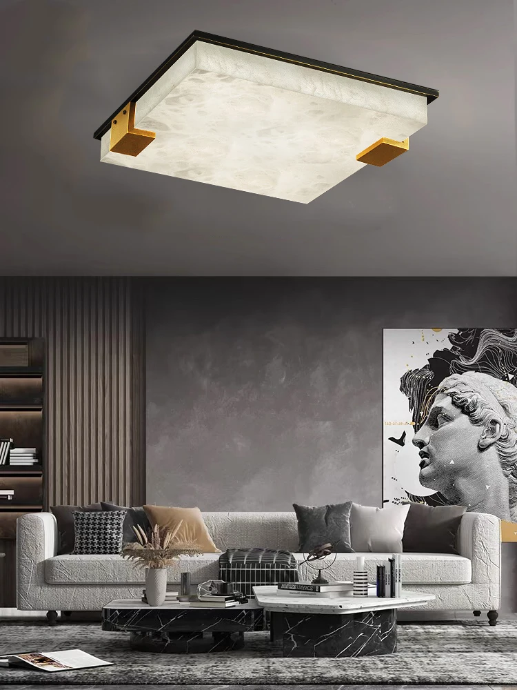 lustre quadrado do teto do bronze do marmore baixa iluminacao do teto lampada do quarto dispositivo home luxuoso real 2024 01