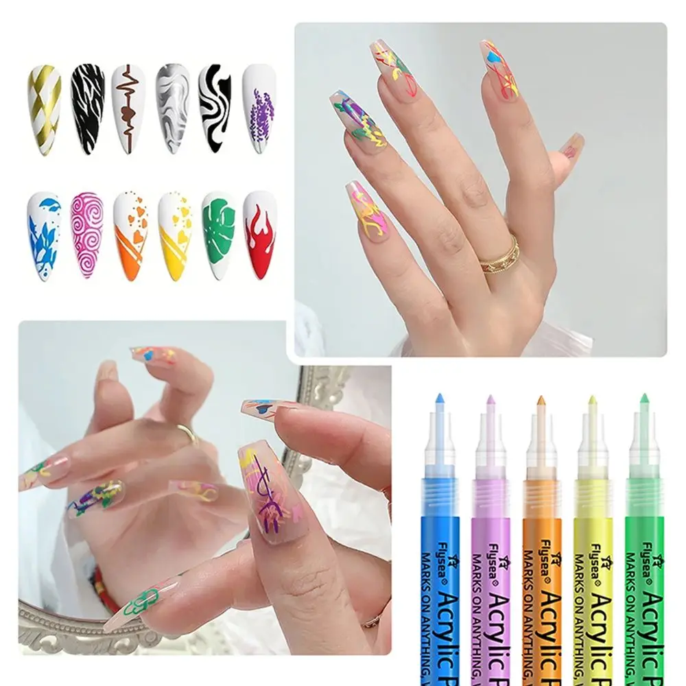 Trendy Extra Fine Nail Graffiti Pen Nail Creation DIY Art Acrylic Paint Pens 12 Colors Painting Acrylic Markers Pinter