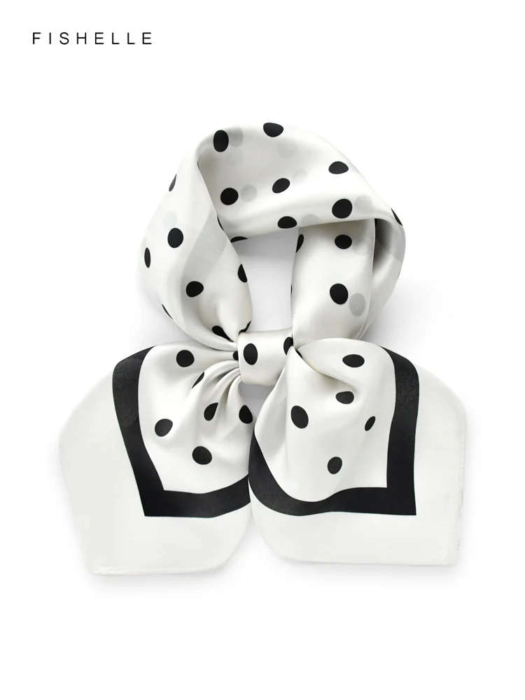 

White dots 100% natural silk scarf 65cm satin shawl square scarves tie women luxury gift headband wrap hijab handkerchief