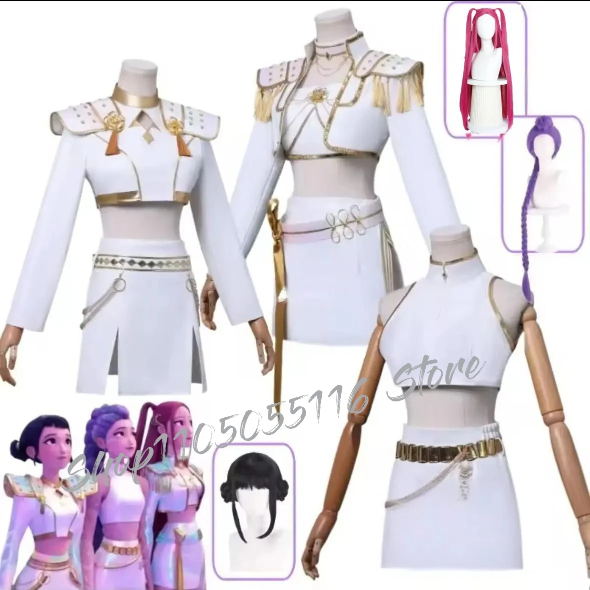 

Kids White Clothes Demon Hunters Costume Cosplay Rumi/Zoey/Mira Costume Halloween Performance Uniform