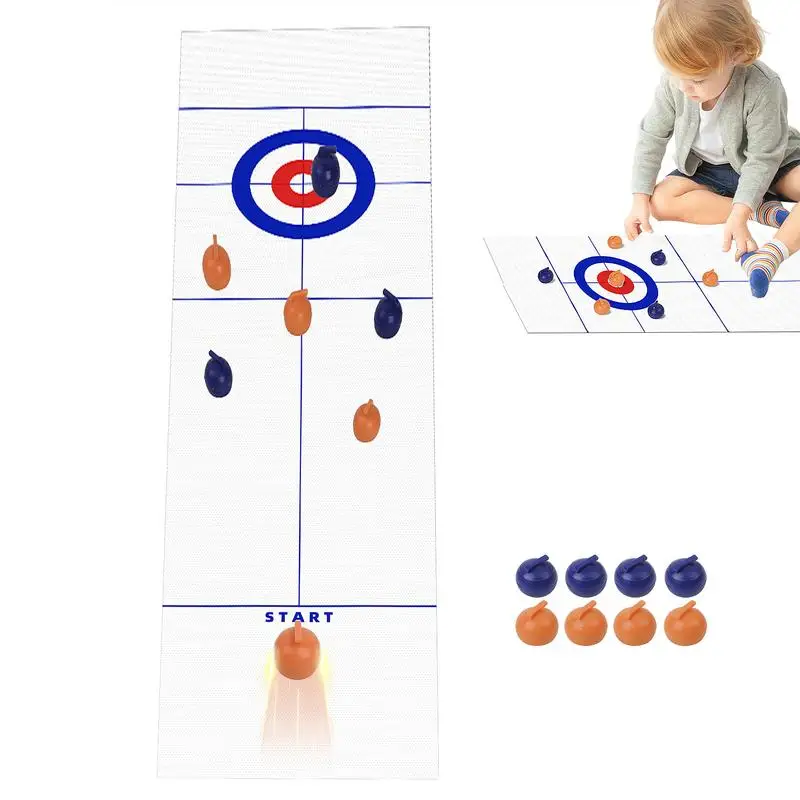 Tabletop Curling Game Shuffleboard Curling Sports Game Multifunctional Mini Tabletop Games Family Sports Game With 53X10Inch Mat