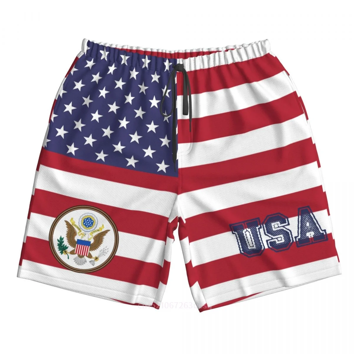 2025 Summer Polyester Usa United States Country Flag 3D Printed Men's Board Shorts Beach Pocket Running Summer Pants