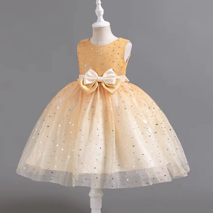 

Платье принцессы для девочек, детские платья для дня рождения, праздничное платье из тюля со звездами для девочек, розовое платье без рукавов для детей от 3 до 10 лет