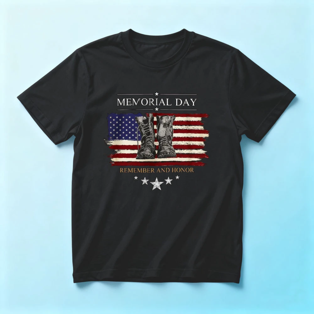 Memorial Day Shirt American Flag Boots Tee Remember Honor Veteran TShirt Patriotic Tribute T-Shirt Men July 4th Celebration Tops
