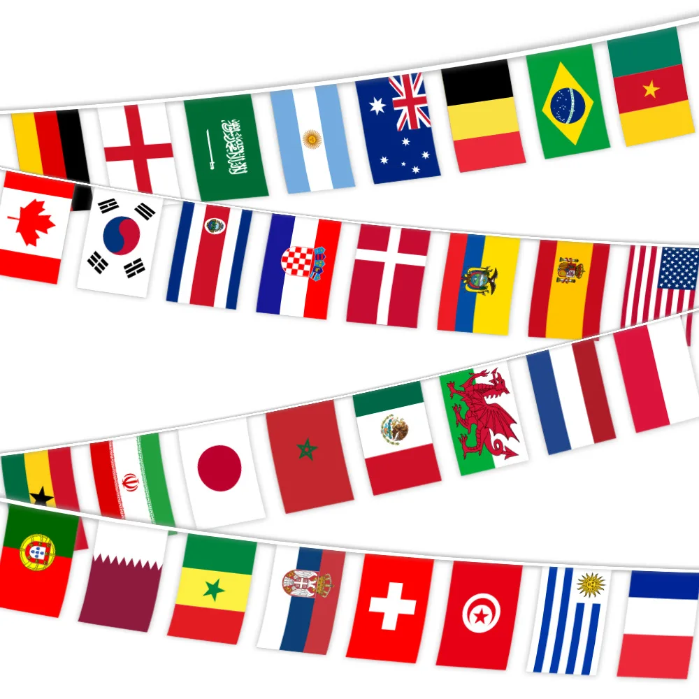 32 Countries String Flag Sports Cup flag 14cmx21cm and 20x30cm String flag for Hanging bar decoration string For Grand Opening