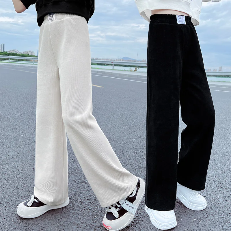 Teen Girls Pants 2025 Spring Autumn Children's Wide Leg Pants Kids Clothing Casual Loose Girls Chenille Trousers 6 8 10 12 14 Y