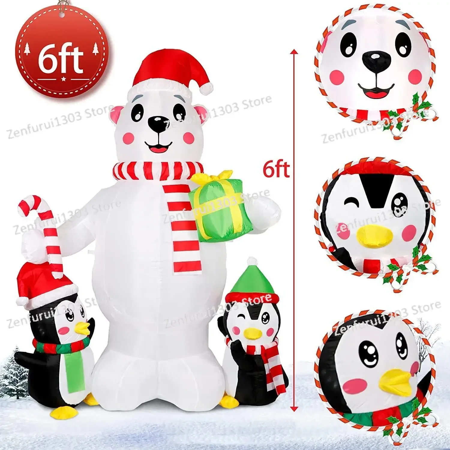 

Holiday decoration, Christmas penguin bear, inflatable Christmas lights, white bear atmosphere decoration