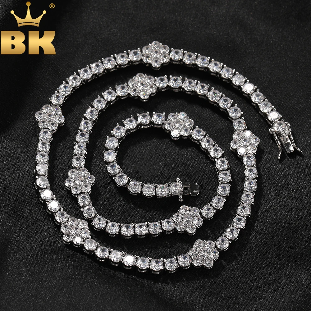 

TBTK Flower Design Tennis Bracelet Micro Paved Out 5A+ Cubic Zircon Luxury Chain Necklace Hiphop Jewelry For Party Gift