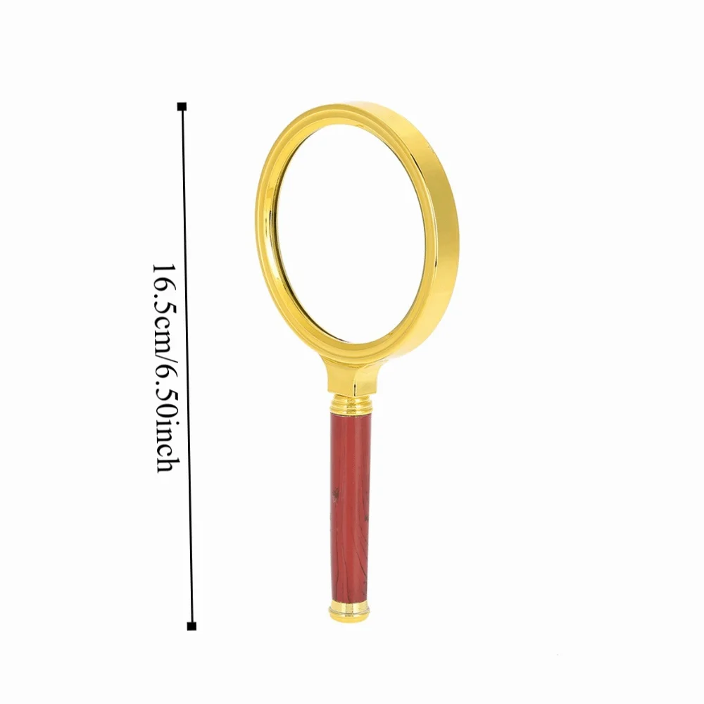 Detachable Wooden Handle 10X Magnifier Plastic Gold Plated Frame Electroplated Faux Wood Grain Portable Loupe Jewelry Magnifier
