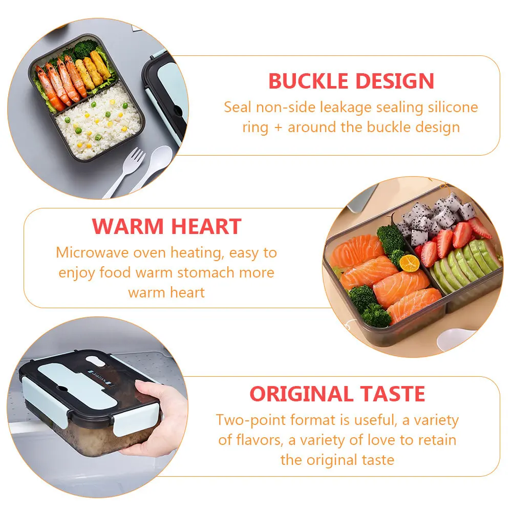 1500Ml Sealed Lunch Box Two-Division Portable Microwave Safe Heat Resistant Office Food Container with Cutlery Holder Mobile