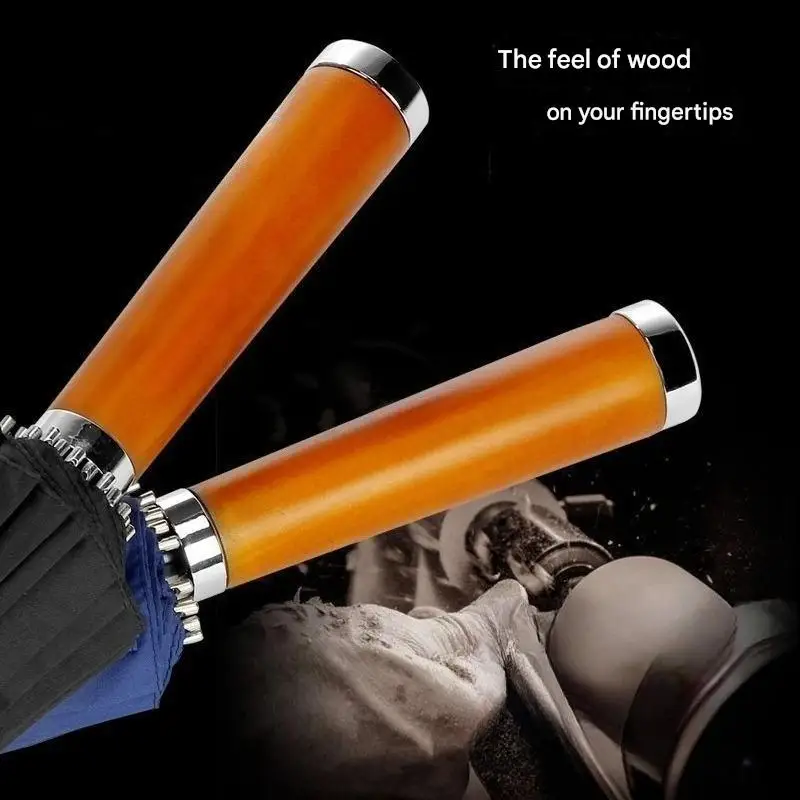 High-end 24 Bone Long Handle Retro Solid Wood Umbrella Reinforced Thick Wind-resistant Rainproof  Men's Business Umbrella