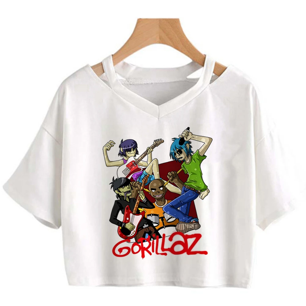 Gorillaz crop top female party scene  cutecore tshirt cute meme streetwear clearance sales emo