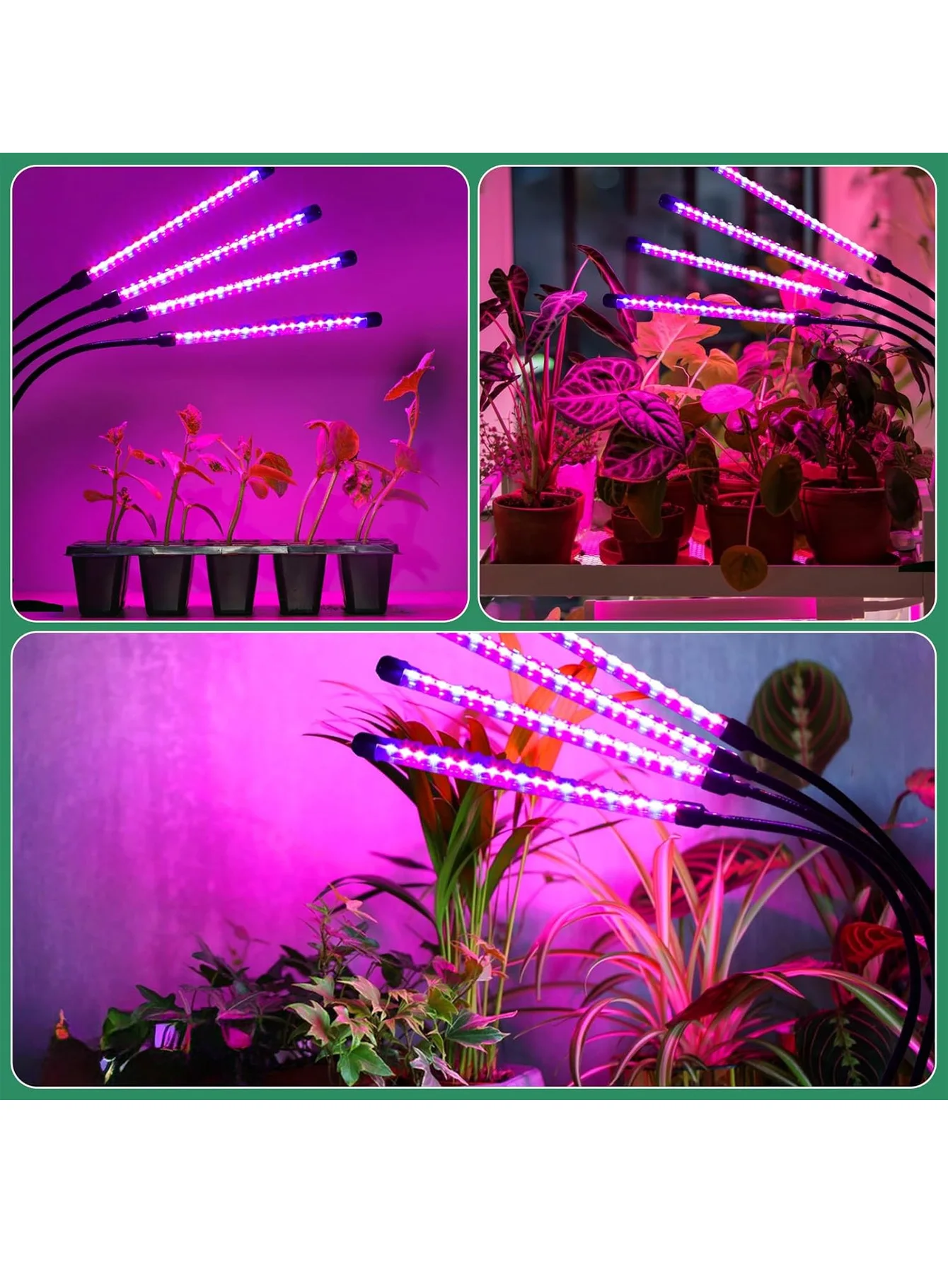 Lampe de croissance de plantes d'intérieur, lampe de croissance de plantes LED, spectre complet, 4 têtes, 3 modes d'éclairage, adaptée aux grandes plantes à fleurs