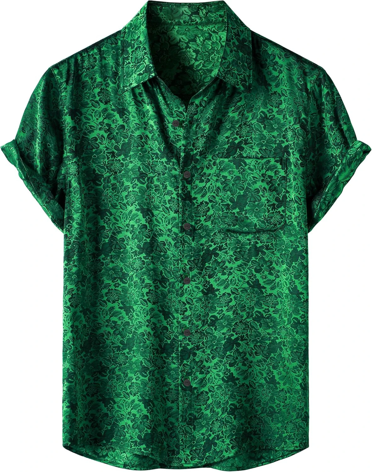 2026 Men's Short Sleeve Lapel Shirt Natural Texture Printed Satin Texture Polyester Fiber Shirt Suitable Party Vacation Wedding