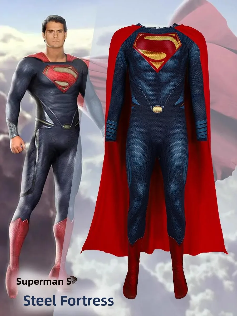 Loween cosplay corpo de aço clark kent papel plang palco desempenho traje material poliéster aparência autêntica